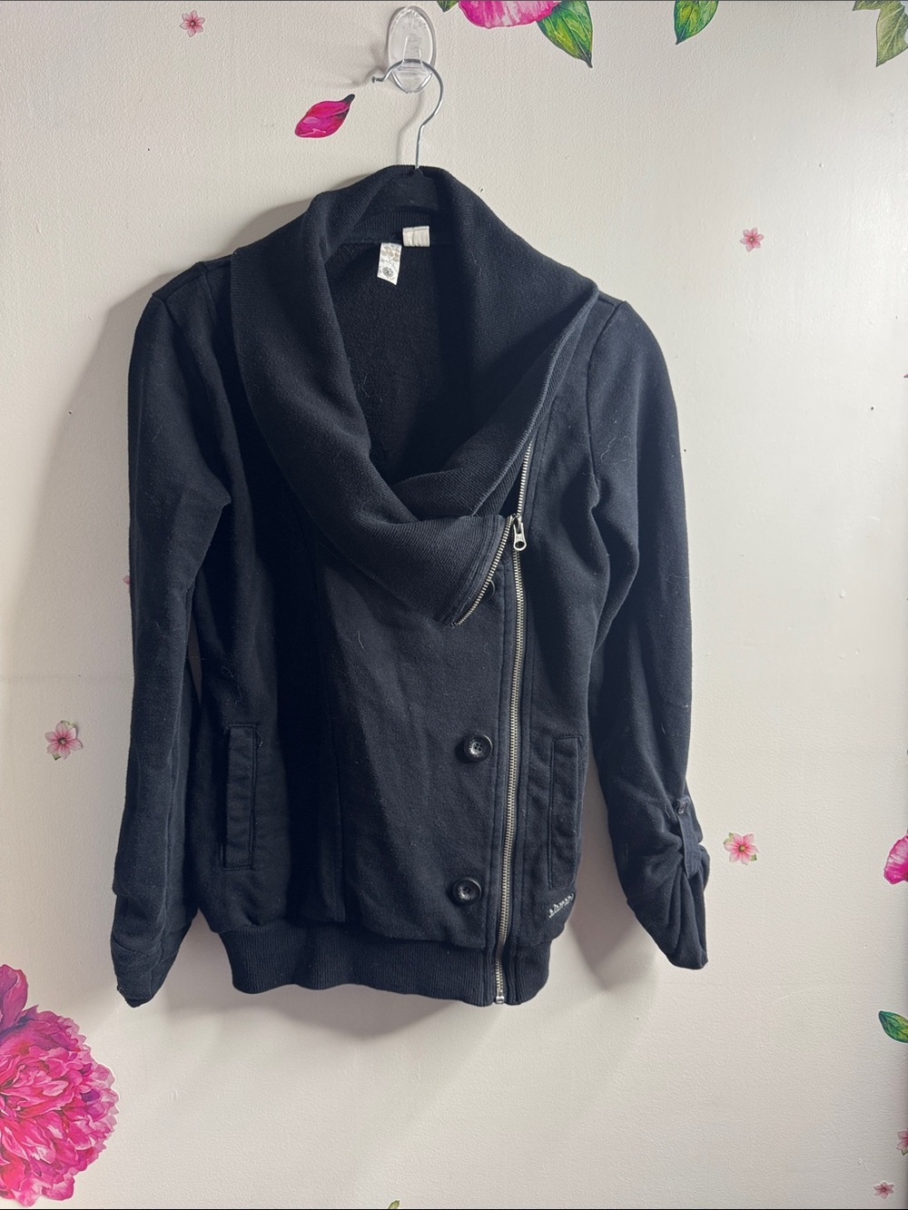 Element Black Asymmetrical Zip Funnel Neck Jacket